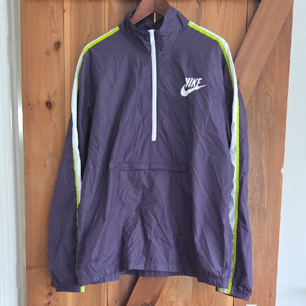 Vintage Nike Purple Pullover Wind Breaker Jacket with White and Neon Accents